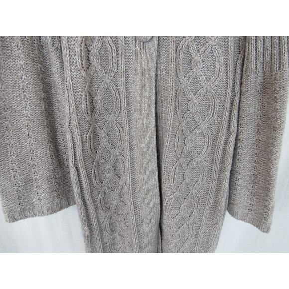 It's Our Time Medium Cable Knit Cardigan Collared Open Front Oatmeal Sweater - Picture 5 of 7